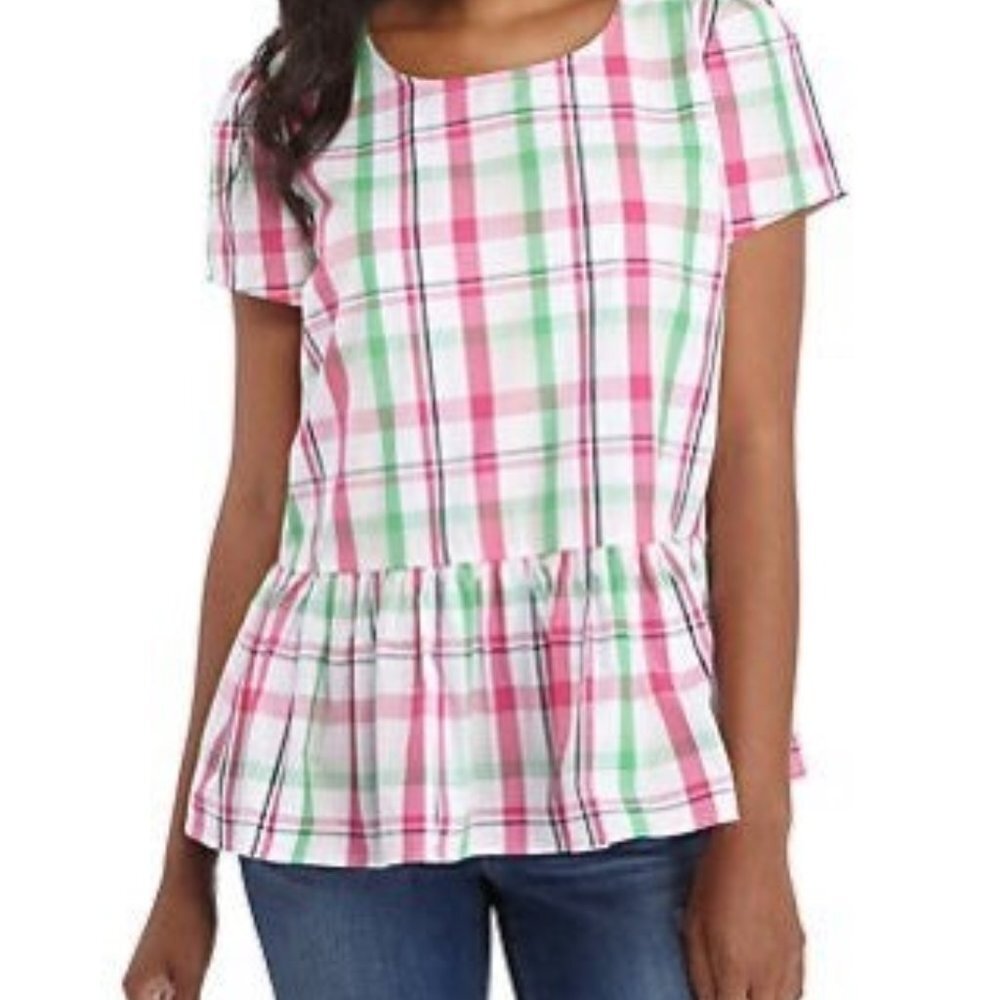 CROWN & IVY Plaid Ruffle Top Size Medium